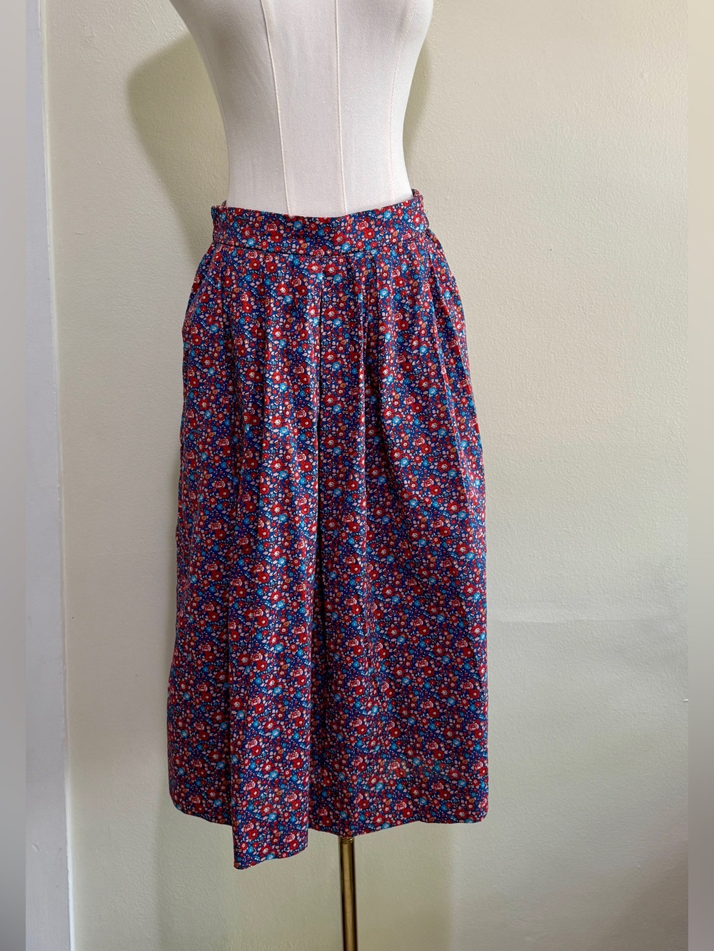 J. Crew Blue and Red Floral Midi Skirt